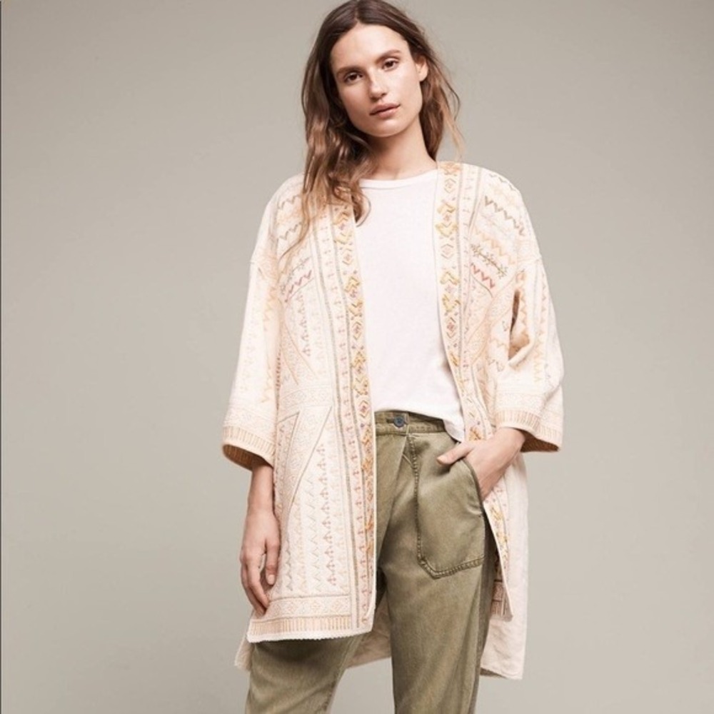 Anthropologie‎ Paloma Embroidered Quilted Kimono Jacket Oversized XL #18